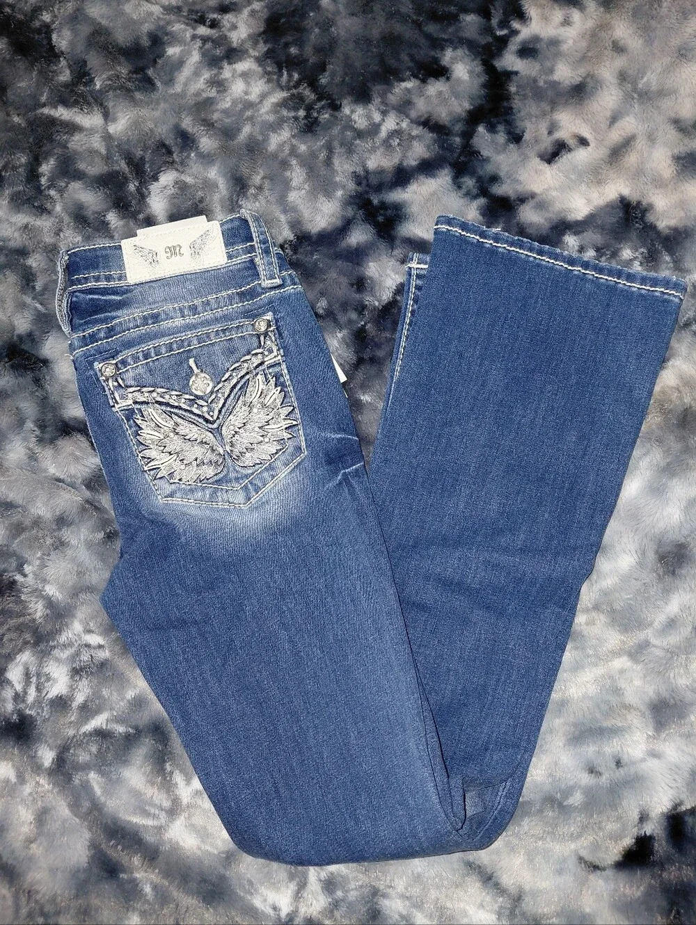 Miss Me Wing Pocket Bootcut Jeans 25 NWT Rhinestone Embroidered Y2K Western